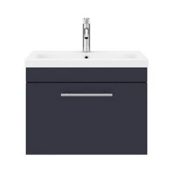 Arezzo Wall Hung Vanity Unit - Matt Blue - 600mm with Industrial Style Chrome Handle -Vanity Units Sales Store AZB6WHVCHIS d4 460