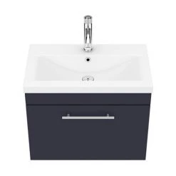 Arezzo Wall Hung Vanity Unit - Matt Blue - 600mm with Industrial Style Chrome Handle -Vanity Units Sales Store AZB6WHVCHIS d5 460