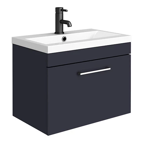 Arezzo 600 Matt Blue Wall Hung 1-Drawer Vanity Unit with Chrome Handle 1 Arezzo 600 Matt Blue Wall Hung 1-Drawer Vanity Unit with Chrome Handle