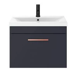 Arezzo 600 Matt Blue Wall Hung 1-Drawer Vanity Unit with Rose Gold Handle -Vanity Units Sales Store AZB6WHVRG d4 460