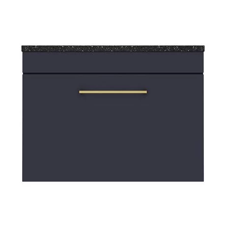 Arezzo Wall Hung Countertop Vanity Unit - Matt Blue - 600mm with Black Worktop & Brushed Brass Handle 5 Arezzo Wall Hung Countertop Vanity Unit - Matt Blue - 600mm with Black Worktop & Brushed Brass Handle - Image 5