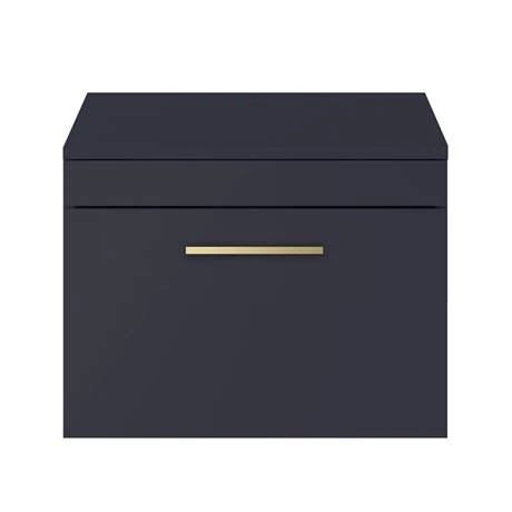 Arezzo Wall Hung Countertop Vanity Unit - Matt Blue - 600mm with Brushed Brass Handle 3 Arezzo Wall Hung Countertop Vanity Unit - Matt Blue - 600mm with Brushed Brass Handle - Image 3