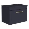Arezzo Wall Hung Countertop Vanity Unit - Matt Blue - 600mm with Brushed Brass Handle