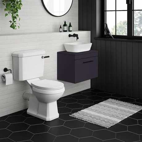 Arezzo Wall Hung Countertop Vanity Unit - Matt Blue - 600mm with Industrial Style Black Handle 3 Arezzo Wall Hung Countertop Vanity Unit - Matt Blue - 600mm with Industrial Style Black Handle - Image 3