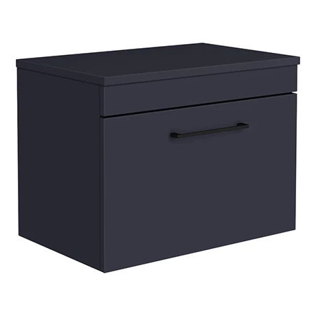 Arezzo Wall Hung Countertop Vanity Unit - Matt Blue - 600mm with Matt Black Handle 1 Arezzo Wall Hung Countertop Vanity Unit - Matt Blue - 600mm with Matt Black Handle