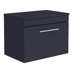 Arezzo Wall Hung Countertop Vanity Unit - Matt Blue - 600mm with Industrial Style Chrome Handle
