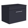 Arezzo Wall Hung Countertop Vanity Unit - Matt Blue - 600mm with Chrome Handle