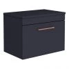Arezzo Wall Hung Countertop Vanity Unit - Matt Blue - 600mm with Rose Gold Handle