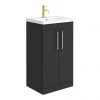 Arezzo 500 Matt Black Floor Standing Vanity Unit with Brushed Brass Handles