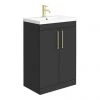 Arezzo 600 Matt Black Floor Standing Vanity Unit with Brushed Brass Handles