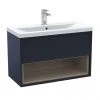 Arezzo Senza 800mm Matt Blue / Vicenza Oak Wall Hung Vanity Unit with Open Shelf + Ceramic Basin