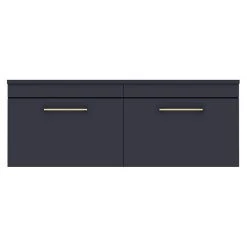 Arezzo Matt Blue Wall Hung Double Countertop Vanity Unit (1200mm w. Brushed Brass Handles) -Vanity Units Sales Store AZBWHBB12 d3 460