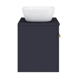 Arezzo Wall Hung Countertop Basin Unit - Blue with Brushed Brass Handle - 600mm inc. Basin -Vanity Units Sales Store AZBWHBB465 d5 460