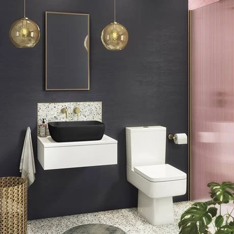 Arezzo Floating Basin Shelf with Drawer - Matt White - 600mm inc. Black Curved Rectangular Basin 5 Arezzo Floating Basin Shelf with Drawer - Matt White - 600mm inc. Black Curved Rectangular Basin - Image 5