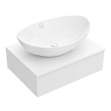Arezzo Floating Basin Shelf with Drawer - Matt White - 600mm inc. Oval Basin 2 Arezzo Floating Basin Shelf with Drawer - Matt White - 600mm inc. Oval Basin - Image 2