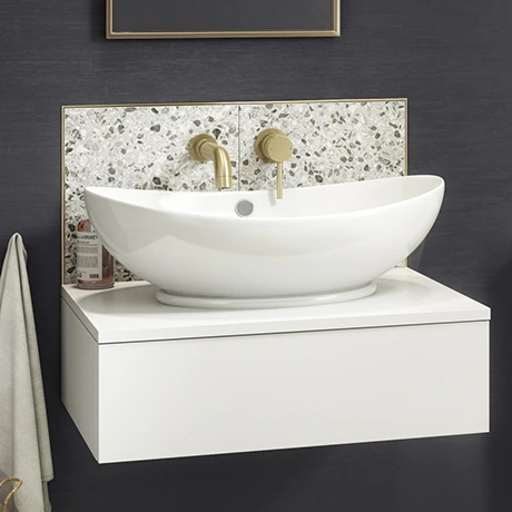 Arezzo Floating Basin Shelf with Drawer - Matt White - 600mm inc. Oval Basin 1 Arezzo Floating Basin Shelf with Drawer - Matt White - 600mm inc. Oval Basin