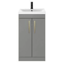 Arezzo 500 Matt Grey Floor Standing Vanity Unit with Brushed Brass Handles -Vanity Units Sales Store AZG5FSVBB d4 460