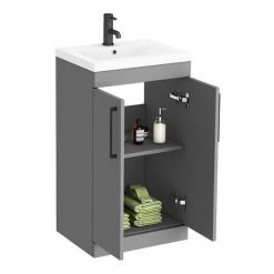 Arezzo 500 Matt Grey Floor Standing Vanity Unit with Matt Black Handles -Vanity Units Sales Store AZG5FSVBK d4 460