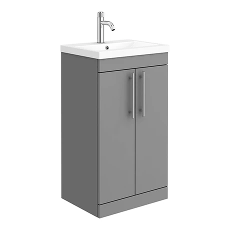 Arezzo Floor Standing Vanity Unit - Matt Grey - 500mm with Industrial Style Chrome Handles 1 Arezzo Floor Standing Vanity Unit - Matt Grey - 500mm with Industrial Style Chrome Handles