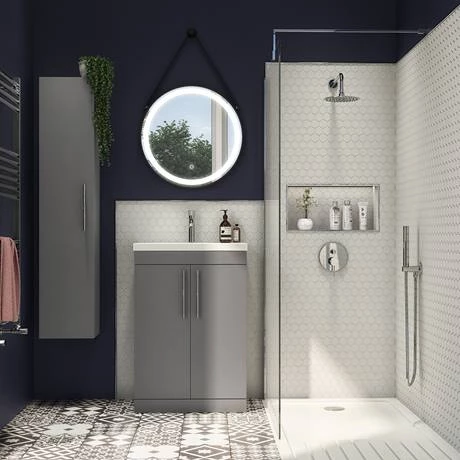 Arezzo Floor Standing Vanity Unit - Matt Grey - 500mm with Industrial Style Chrome Handles 4 Arezzo Floor Standing Vanity Unit - Matt Grey - 500mm with Industrial Style Chrome Handles - Image 4