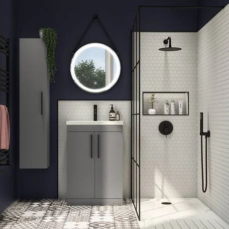 Arezzo Floor Standing Vanity Unit - Matt Grey - 500mm with Industrial Style Black Handles 4 Arezzo Floor Standing Vanity Unit - Matt Grey - 500mm with Industrial Style Black Handles - Image 4