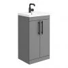 Arezzo Floor Standing Vanity Unit - Matt Grey - 500mm with Industrial Style Black Handles