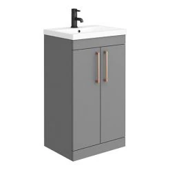 Arezzo 500 Matt Grey Floor Standing Vanity Unit with Rose Gold Handles