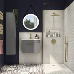 Arezzo Wall Hung Vanity Unit - Matt Grey - 500mm with Industrial Style Brushed Brass Handle 7 Arezzo Wall Hung Vanity Unit - Matt Grey - 500mm with Industrial Style Brushed Brass Handle -Vanity Units Sales Store AZG5WHVBBIS d4 460