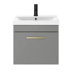 Arezzo 500 Matt Grey Wall Hung 1-Drawer Vanity Unit with Brushed Brass Handle -Vanity Units Sales Store AZG5WHVBB d3 460