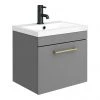 Arezzo 500 Matt Grey Wall Hung 1-Drawer Vanity Unit with Brushed Brass Handle