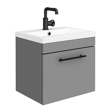 Arezzo Wall Hung Vanity Unit - Matt Grey - 500mm with Industrial Style Black Handle 1 Arezzo Wall Hung Vanity Unit - Matt Grey - 500mm with Industrial Style Black Handle