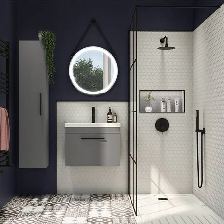 Arezzo Wall Hung Vanity Unit - Matt Grey - 500mm with Industrial Style Black Handle 4 Arezzo Wall Hung Vanity Unit - Matt Grey - 500mm with Industrial Style Black Handle - Image 4