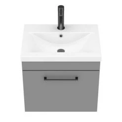Arezzo 500 Matt Grey Wall Hung 1-Drawer Vanity Unit with Matt Black Handle -Vanity Units Sales Store AZG5WHVBK D5 460