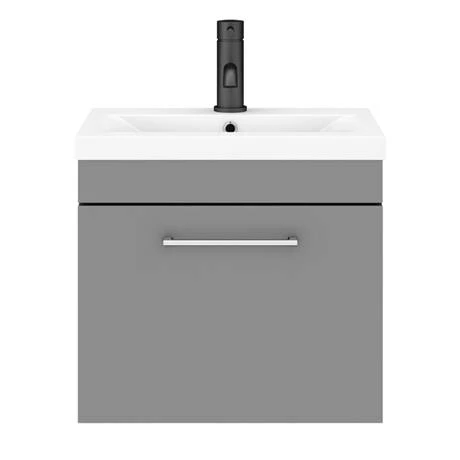 Arezzo 500 Matt Grey Wall Hung 1-Drawer Vanity Unit with Chrome Handle 6 Arezzo 500 Matt Grey Wall Hung 1-Drawer Vanity Unit with Chrome Handle - Image 6