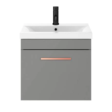 Arezzo 500 Matt Grey Wall Hung 1-Drawer Vanity Unit with Rose Gold Handle 4 Arezzo 500 Matt Grey Wall Hung 1-Drawer Vanity Unit with Rose Gold Handle - Image 4