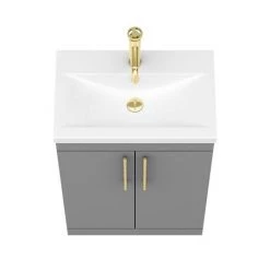 Arezzo Floor Standing Vanity Unit - Matt Grey - 600mm with Industrial Style Brushed Brass Handles 10 Arezzo Floor Standing Vanity Unit - Matt Grey - 600mm with Industrial Style Brushed Brass Handles -Vanity Units Sales Store AZG6FSVBBIS d4 460