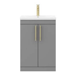 Arezzo Floor Standing Vanity Unit - Matt Grey - 600mm with Industrial Style Brushed Brass Handles 11 Arezzo Floor Standing Vanity Unit - Matt Grey - 600mm with Industrial Style Brushed Brass Handles -Vanity Units Sales Store AZG6FSVBBIS d5 460