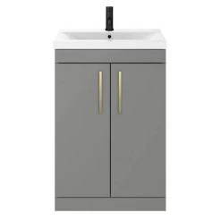 Arezzo 600 Matt Grey Floor Standing Vanity Unit with Brushed Brass Handles -Vanity Units Sales Store AZG6FSVBB d3 460