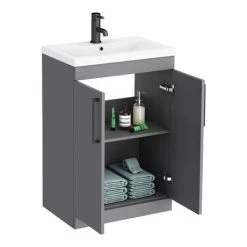 Arezzo 600 Matt Grey Floor Standing Vanity Unit with Matt Black Handles 11 Arezzo 600 Matt Grey Floor Standing Vanity Unit with Matt Black Handles -Vanity Units Sales Store AZG6FSVBK d4 460