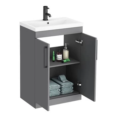 Arezzo 600 Matt Grey Floor Standing Vanity Unit with Matt Black Handles 6 Arezzo 600 Matt Grey Floor Standing Vanity Unit with Matt Black Handles - Image 6