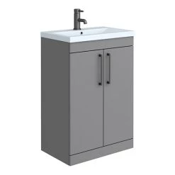 Arezzo 600 Matt Grey Floor Standing Vanity Unit with Matt Blue Basin + Black Handles