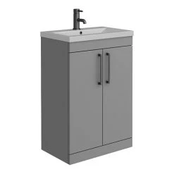 Arezzo 600 Matt Grey Floor Standing Vanity Unit with Matt Grey Basin + Black Handles