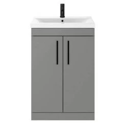 Arezzo 600 Matt Grey Floor Standing Vanity Unit with Matt Black Handles 9 Arezzo 600 Matt Grey Floor Standing Vanity Unit with Matt Black Handles -Vanity Units Sales Store AZG6FSVBK d3 460