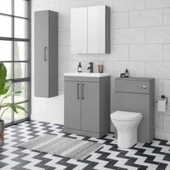Arezzo 600 Matt Grey Floor Standing Vanity Unit with Matt Black Handles 10 Arezzo 600 Matt Grey Floor Standing Vanity Unit with Matt Black Handles -Vanity Units Sales Store AZG6FSVBK d4 460