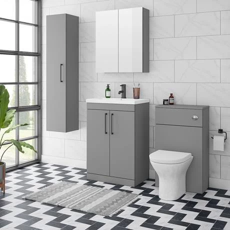 Arezzo 600 Matt Grey Floor Standing Vanity Unit with Matt Black Handles 5 Arezzo 600 Matt Grey Floor Standing Vanity Unit with Matt Black Handles - Image 5