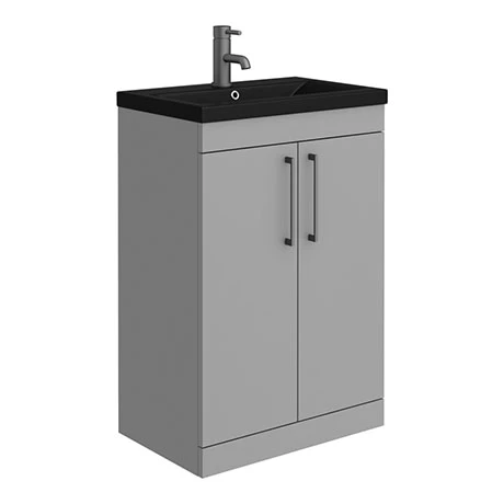 Arezzo 600 Matt Grey Floor Standing Vanity Unit with Matt Black Basin + Handles 1 Arezzo 600 Matt Grey Floor Standing Vanity Unit with Matt Black Basin + Handles