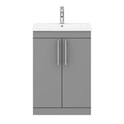 Arezzo Floor Standing Vanity Unit - Matt Grey - 600mm with Industrial Style Chrome Handles -Vanity Units Sales Store AZG6FSVCHIS d4 460