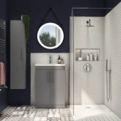 Arezzo Floor Standing Vanity Unit - Matt Grey - 600mm with Industrial Style Chrome Handles -Vanity Units Sales Store AZG6FSVCHIS d3 460