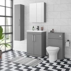 Arezzo 600 Matt Grey Floor Standing Vanity Unit with Chrome Handles 9 Arezzo 600 Matt Grey Floor Standing Vanity Unit with Chrome Handles -Vanity Units Sales Store AZG6FSVCH d4 460