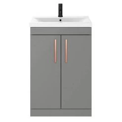 Arezzo 600 Matt Grey Floor Standing Vanity Unit with Rose Gold Handles -Vanity Units Sales Store AZG6FSVRG d2 460
